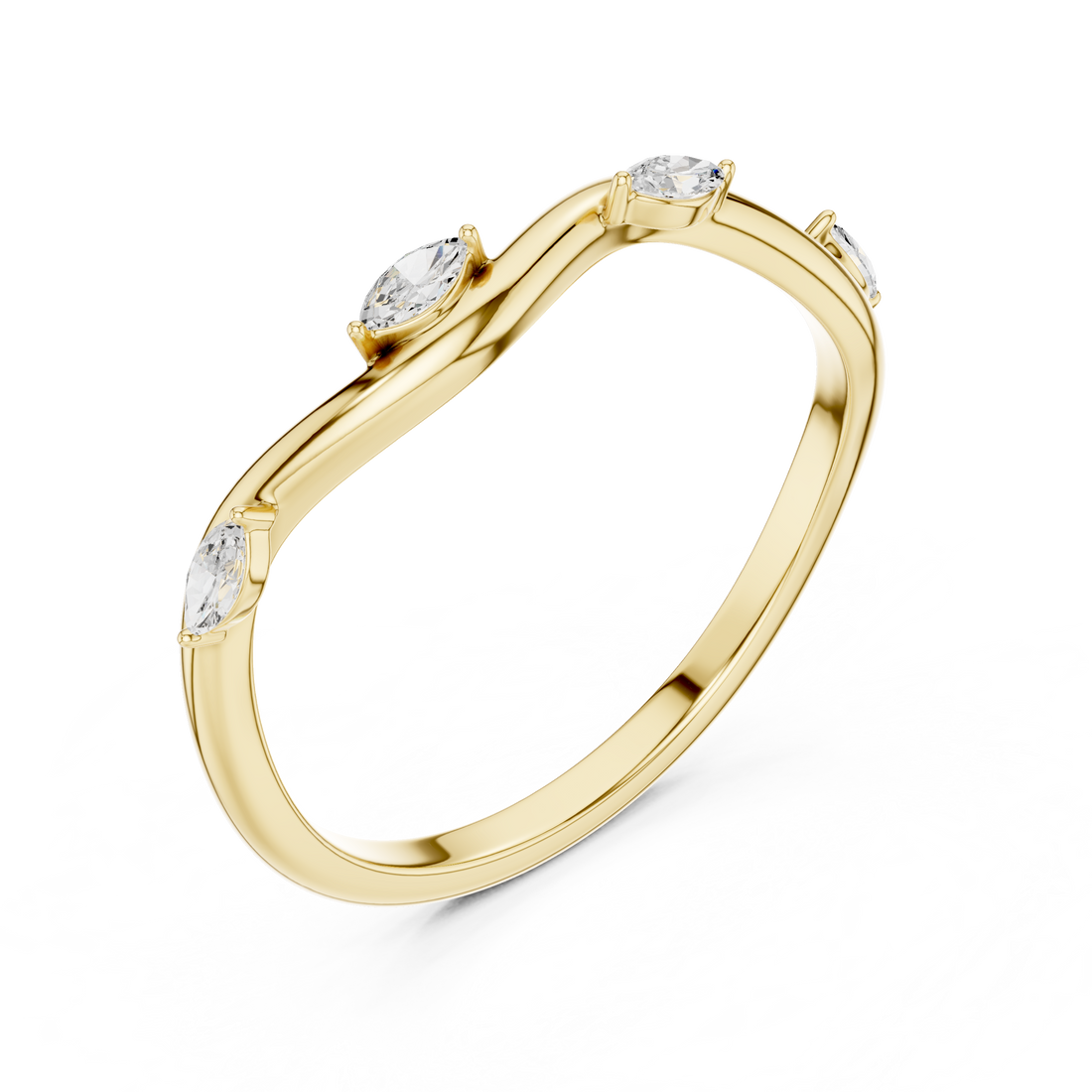 Marquise Diamond Twist Wave Stackable Ring