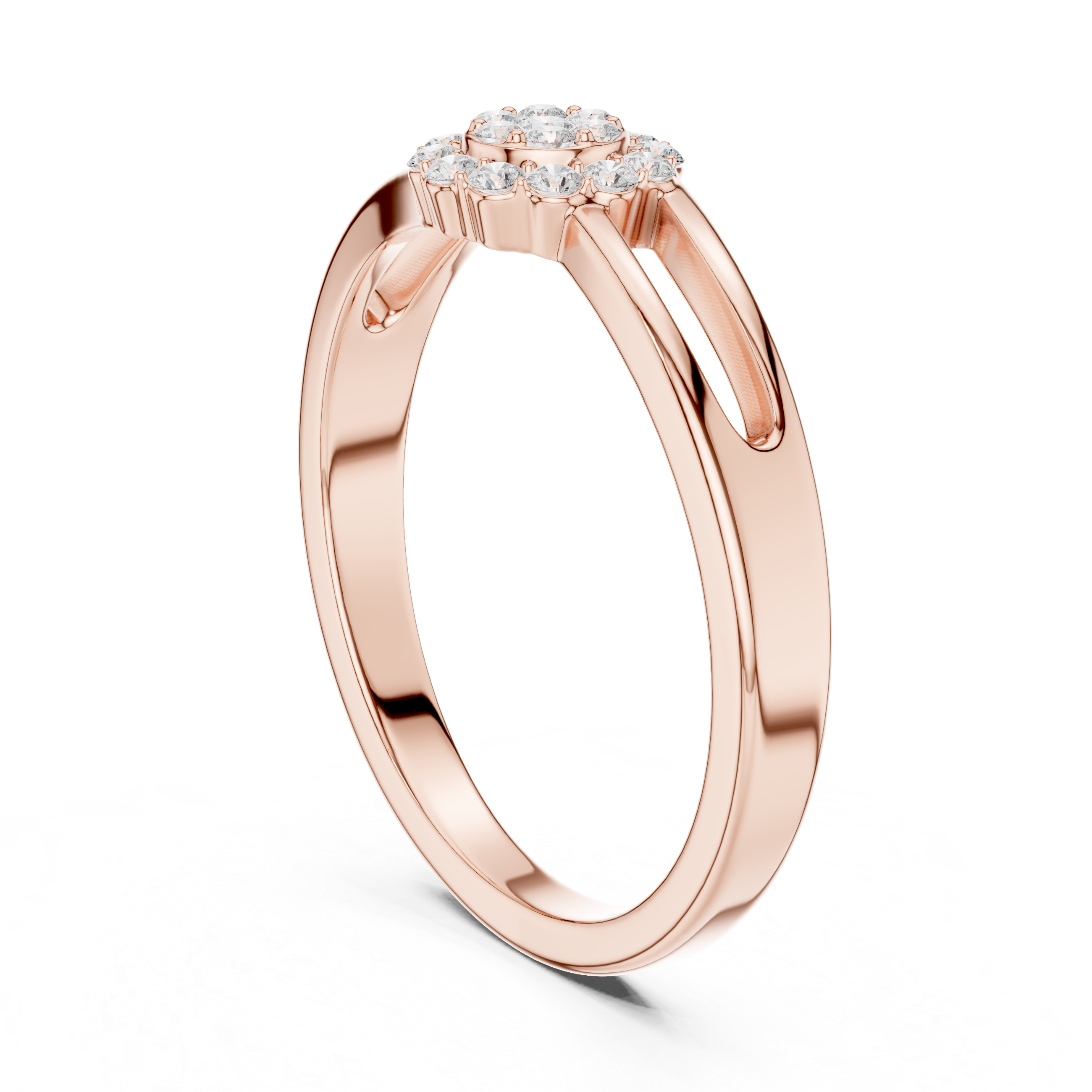 Round Cut Diamond Cluster Halo Ring with Split Band