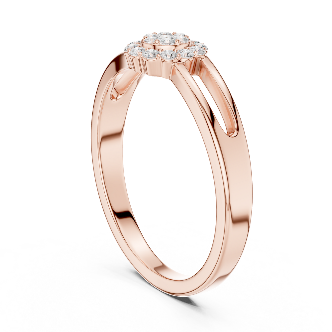Round Cut Diamond Cluster Halo Ring with Split Band