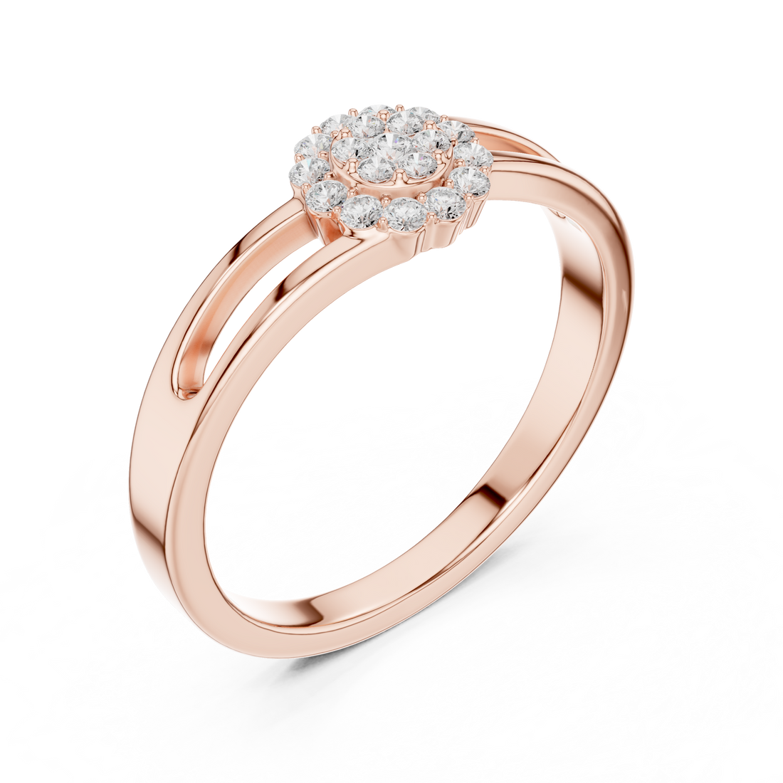 Round Cut Diamond Cluster Halo Ring with Split Band