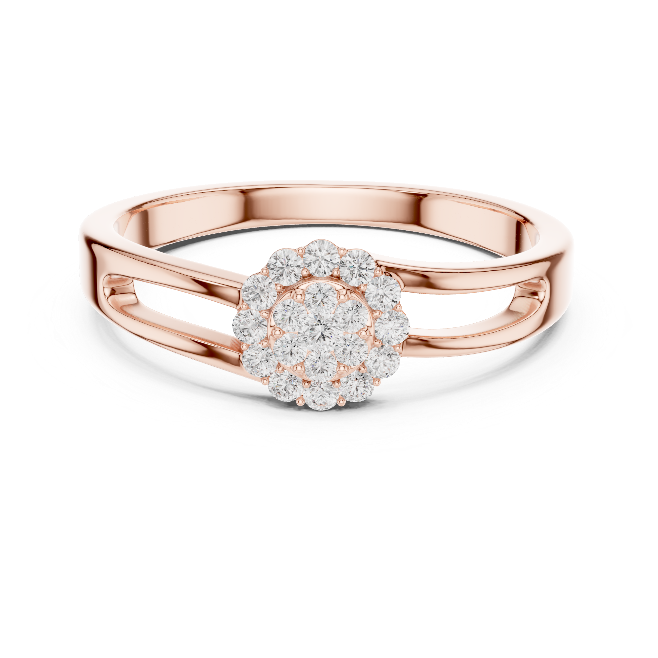 Round Cut Diamond Cluster Halo Ring with Split Band