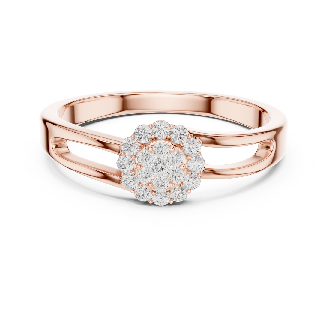 Round Cut Diamond Cluster Halo Ring with Split Band