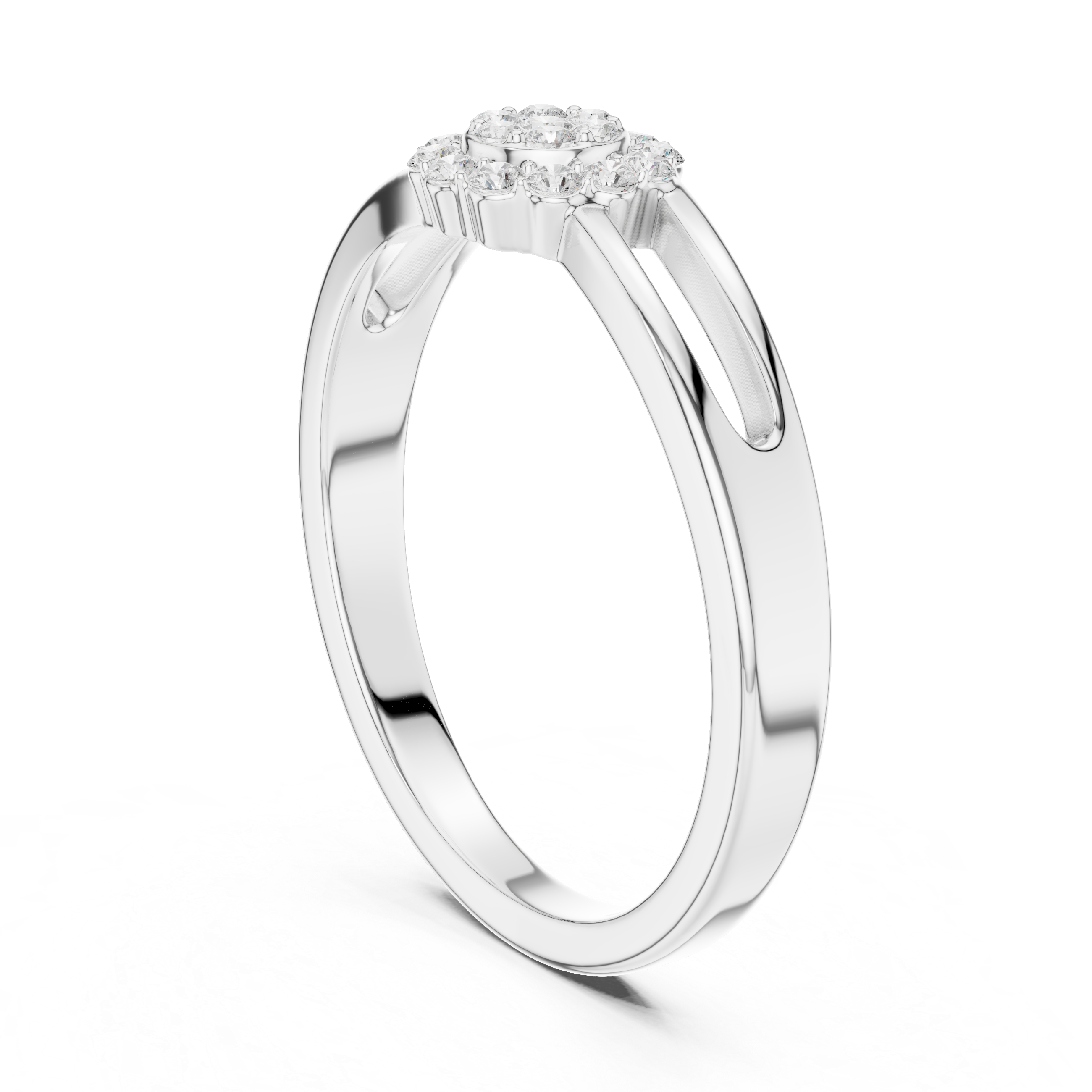 Round Cut Diamond Cluster Halo Ring with Split Band