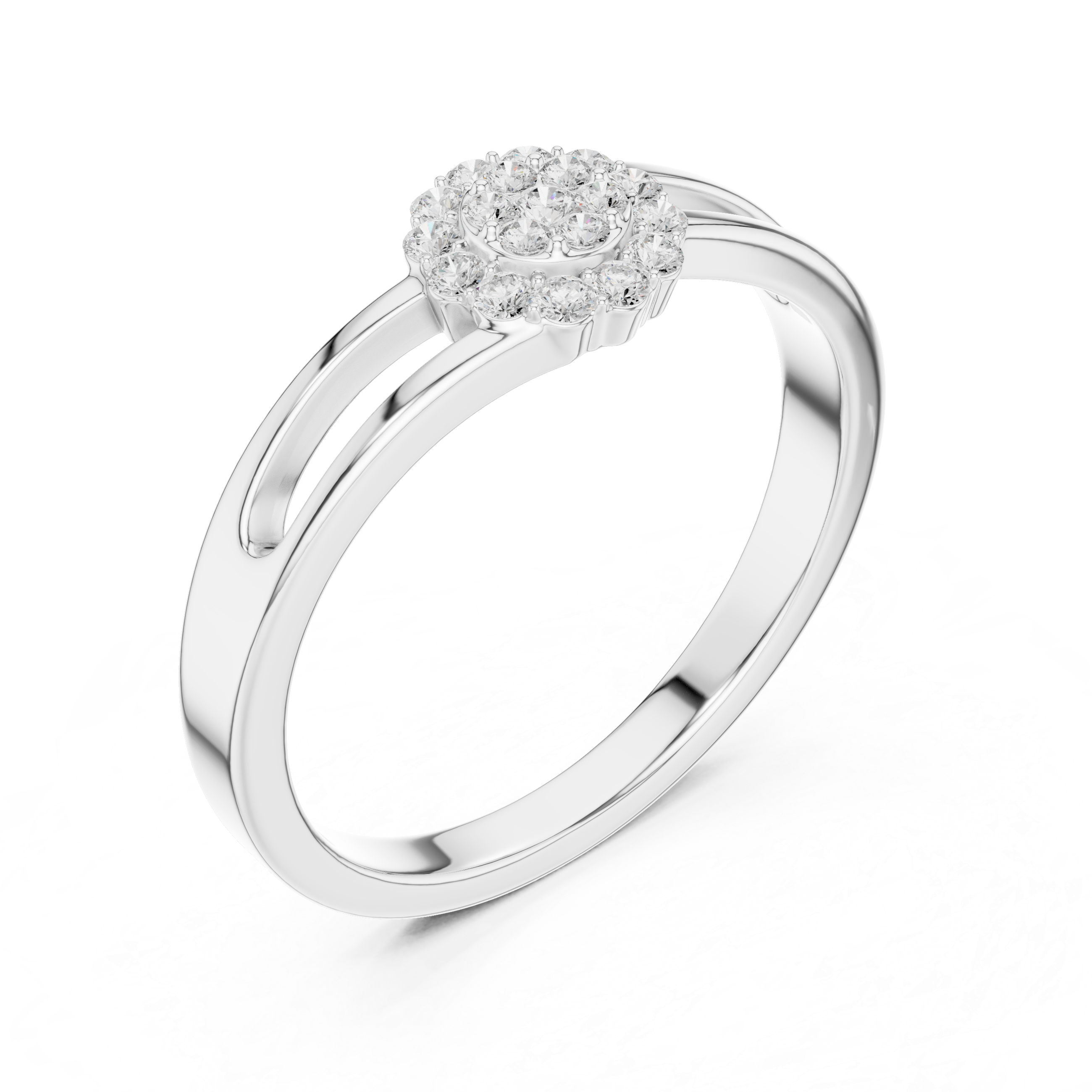 Round Cut Diamond Cluster Halo Ring with Split Band