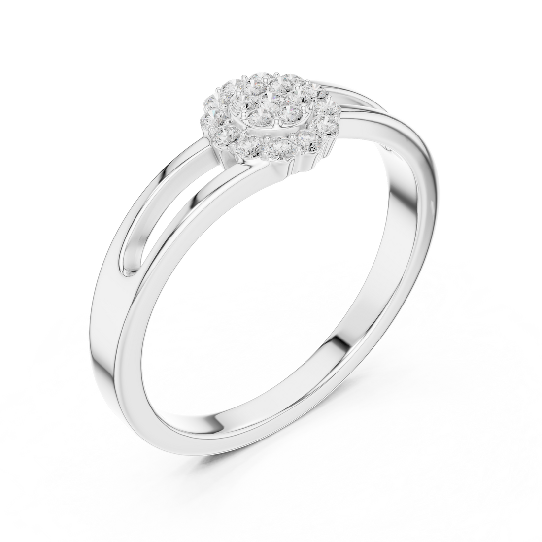 Round Cut Diamond Cluster Halo Ring with Split Band