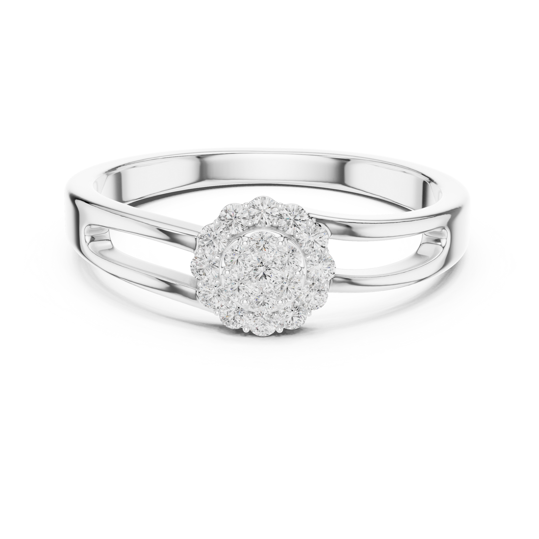 Round Cut Diamond Cluster Halo Ring with Split Band
