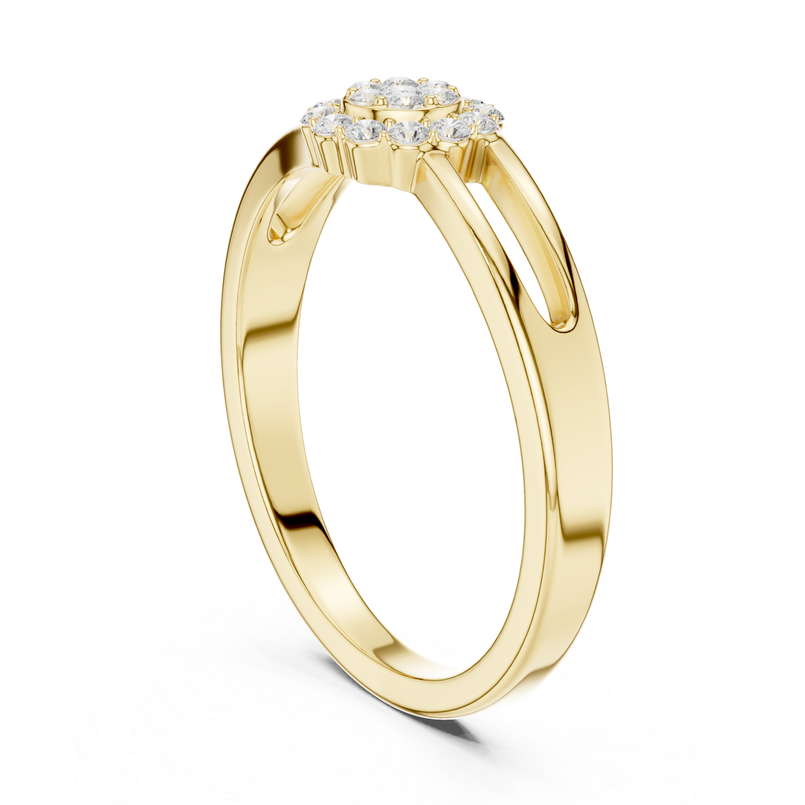 Round Cut Diamond Cluster Halo Ring with Split Band