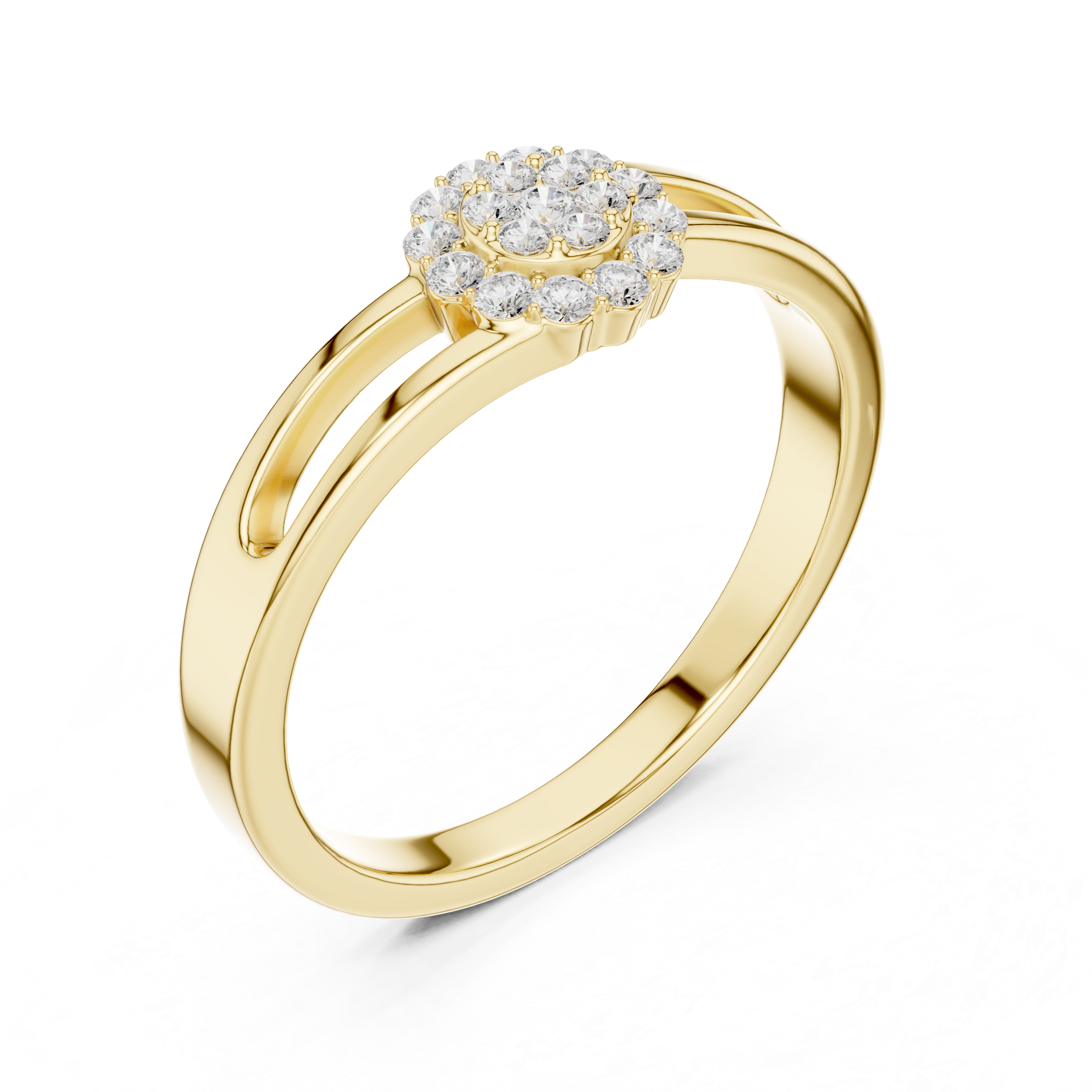 Round Cut Diamond Cluster Halo Ring with Split Band