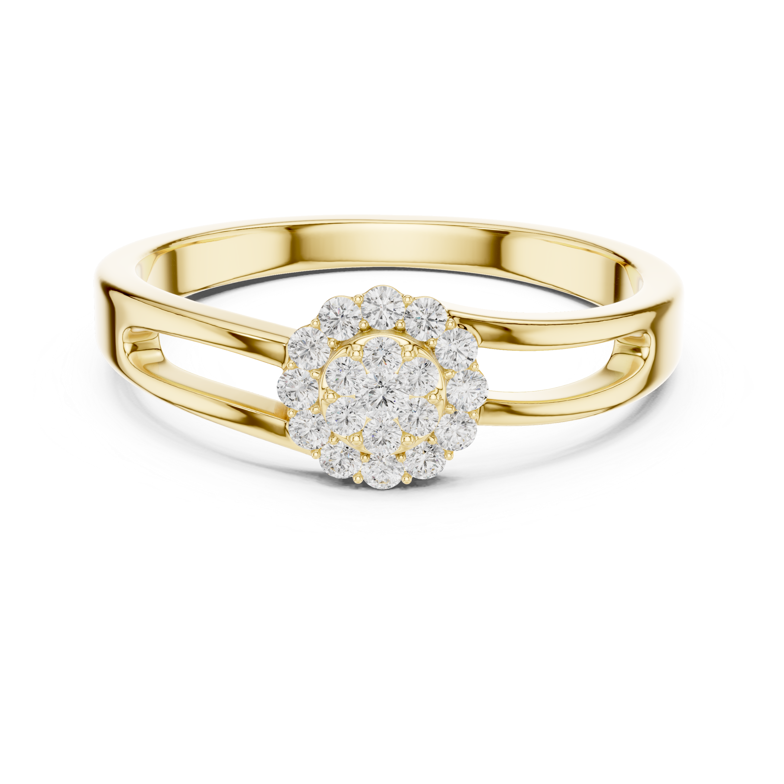 Round Cut Diamond Cluster Halo Ring with Split Band