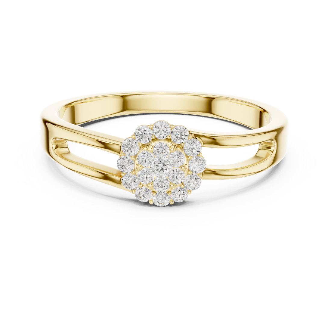 Round Cut Diamond Cluster Halo Ring with Split Band