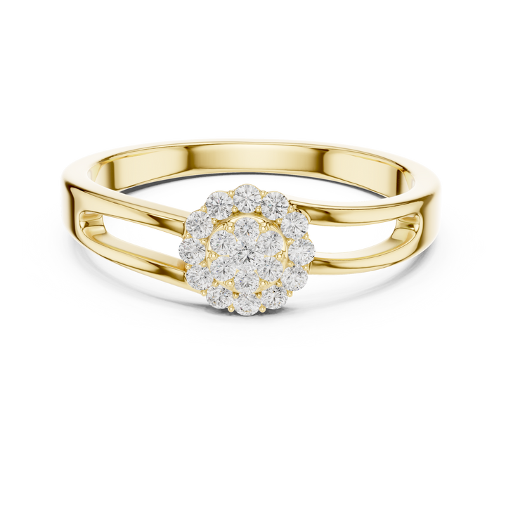 Round Cut Diamond Cluster Halo Ring with Split Band