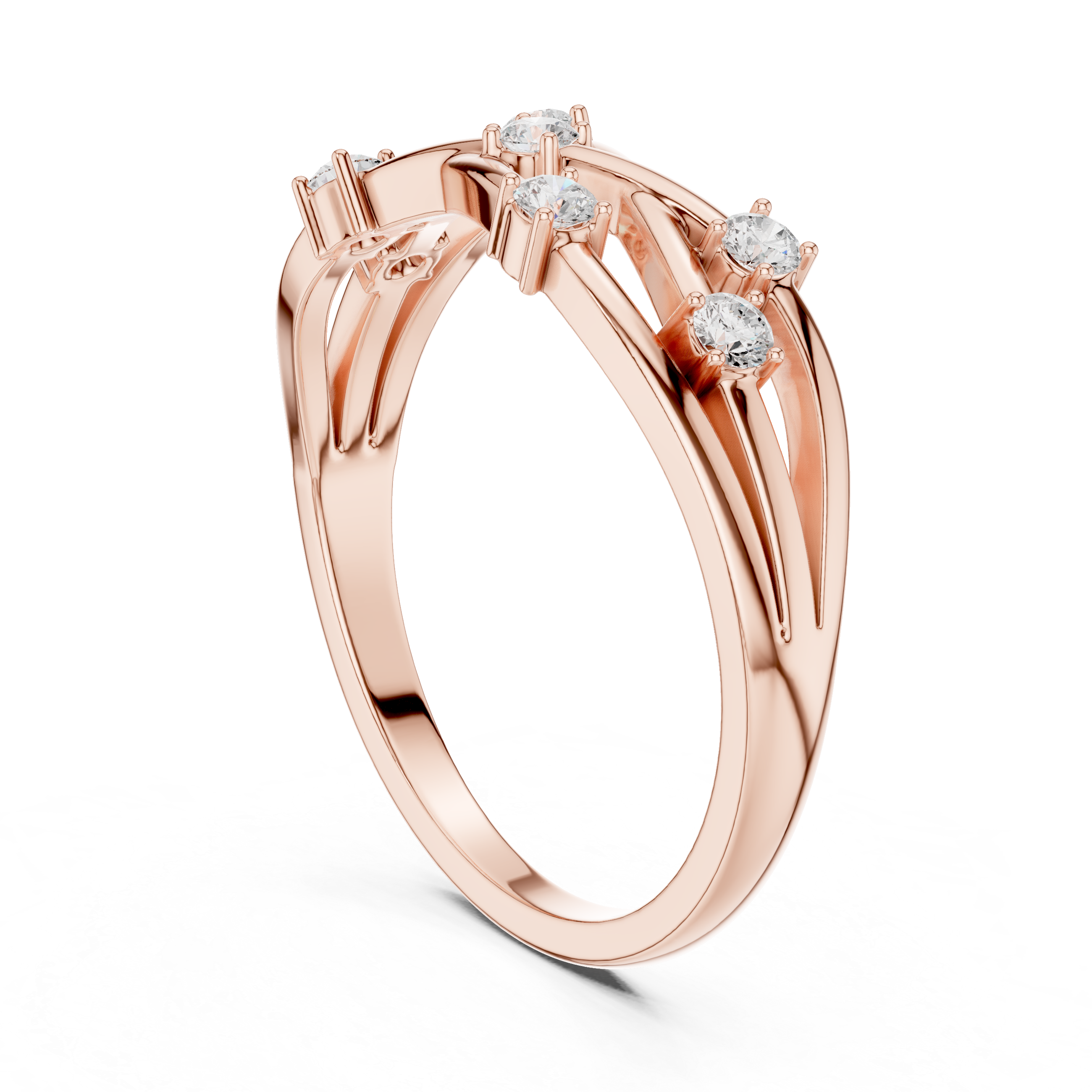 Round Cut Diamond Criss Cross Twist Band Ring