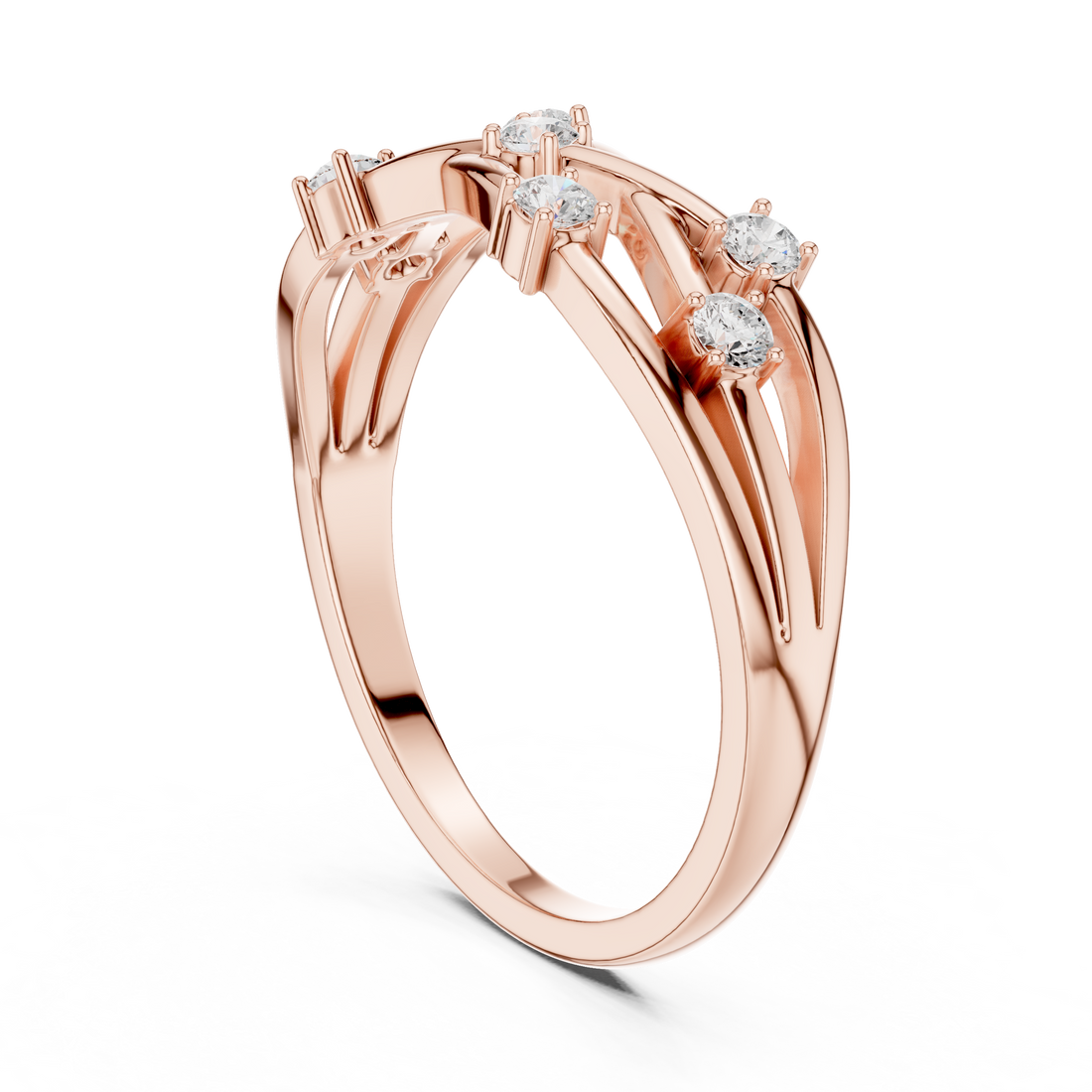 Round Cut Diamond Criss Cross Twist Band Ring