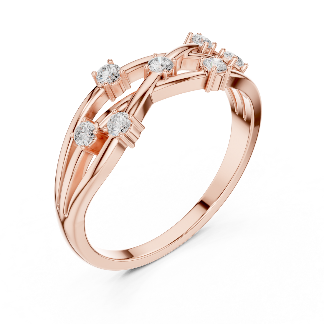 Round Cut Diamond Criss Cross Twist Band Ring