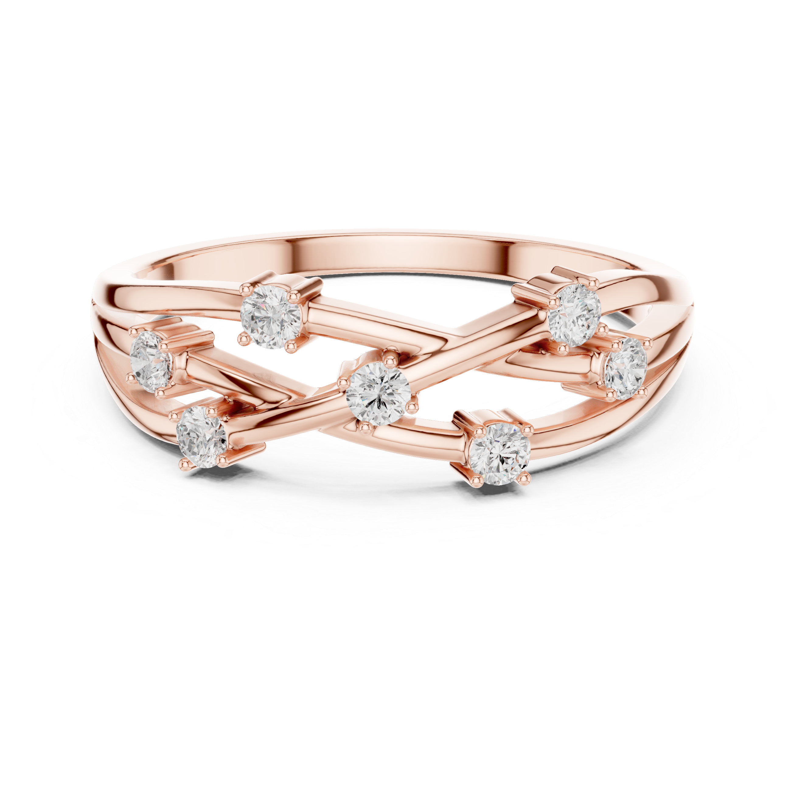 Round Cut Diamond Criss Cross Twist Band Ring