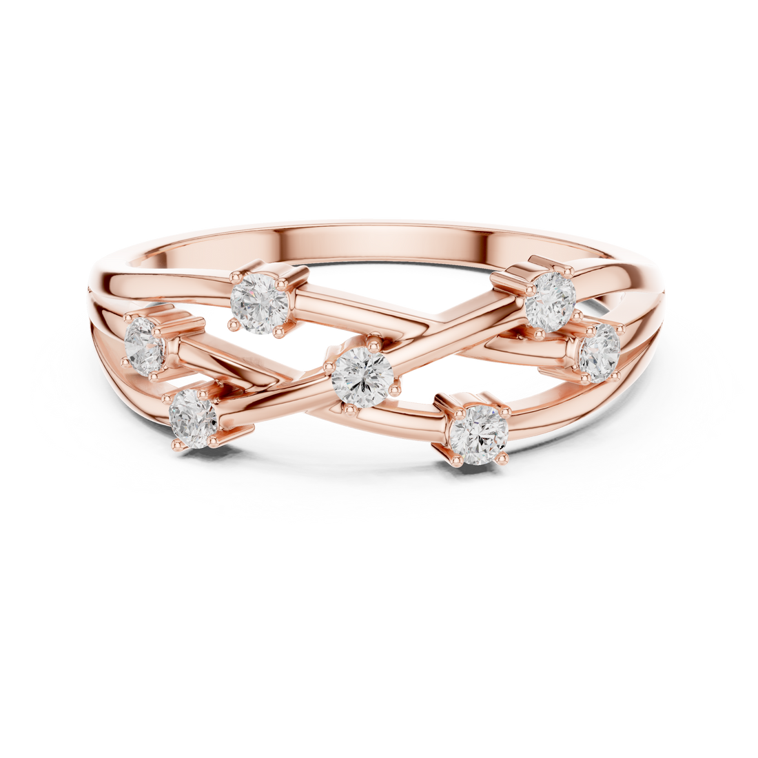 Round Cut Diamond Criss Cross Twist Band Ring