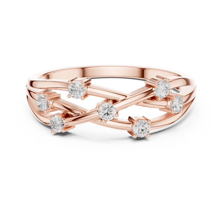 Round Cut Diamond Criss Cross Twist Band Ring