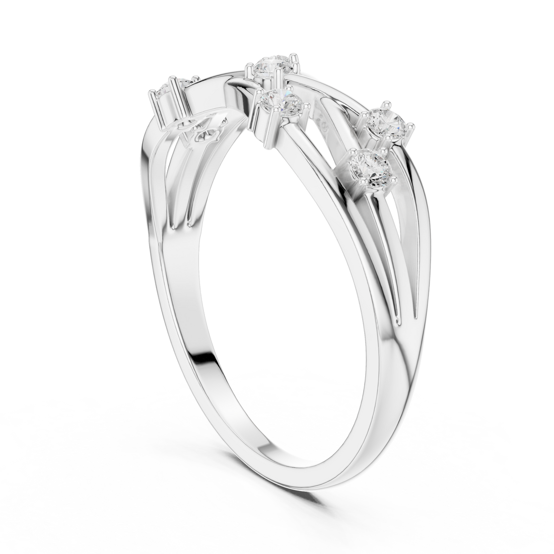 Round Cut Diamond Criss Cross Twist Band Ring