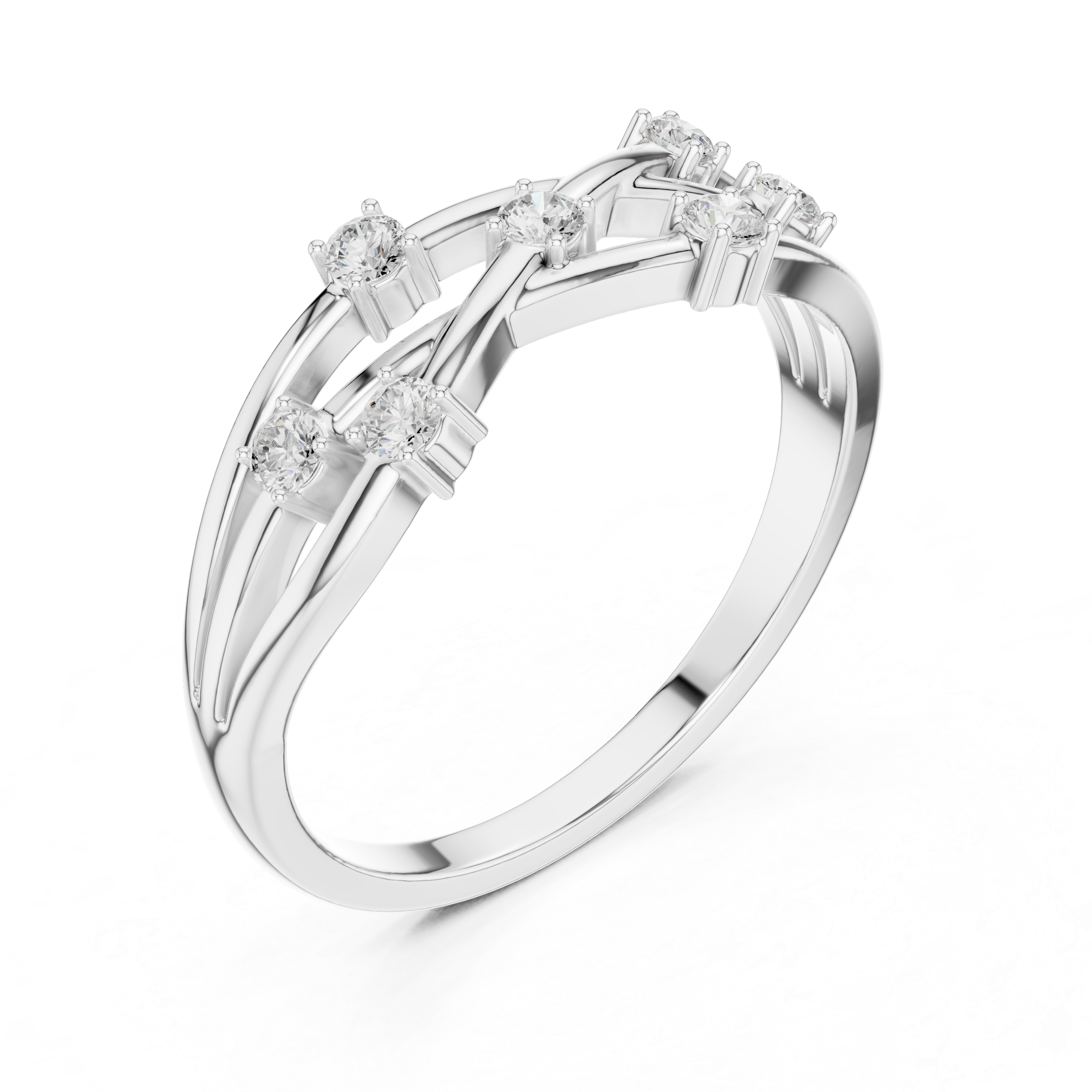 Round Cut Diamond Criss Cross Twist Band Ring