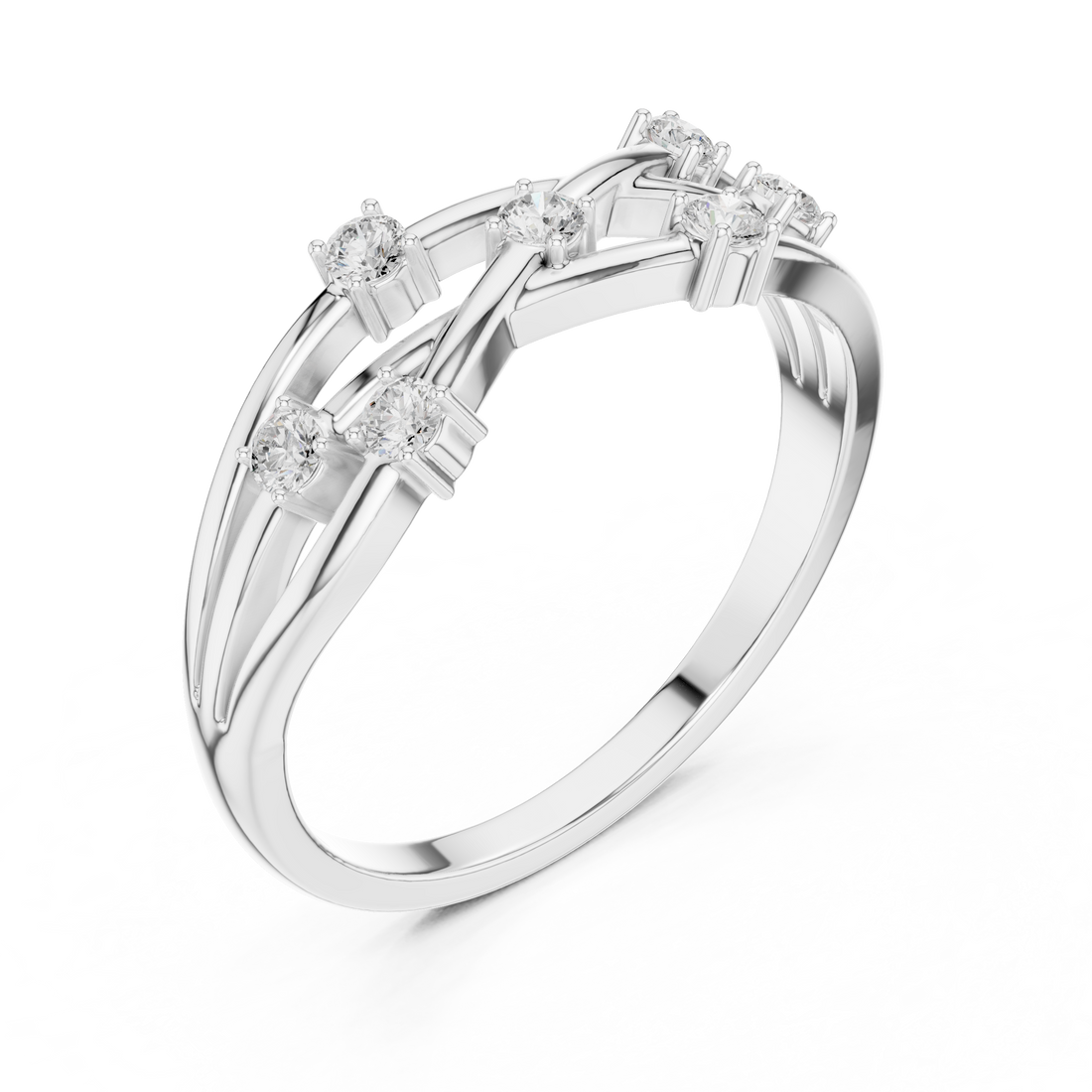 Round Cut Diamond Criss Cross Twist Band Ring