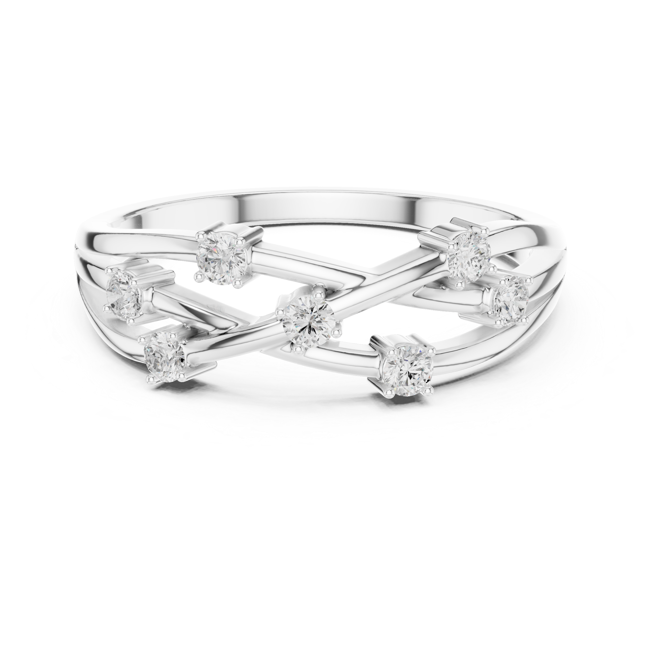 Round Cut Diamond Criss Cross Twist Band Ring