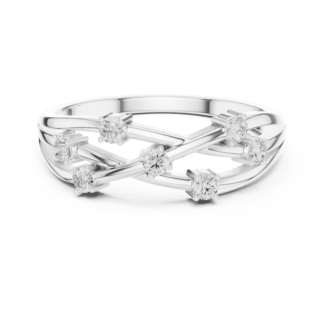 Round Cut Diamond Criss Cross Twist Band Ring