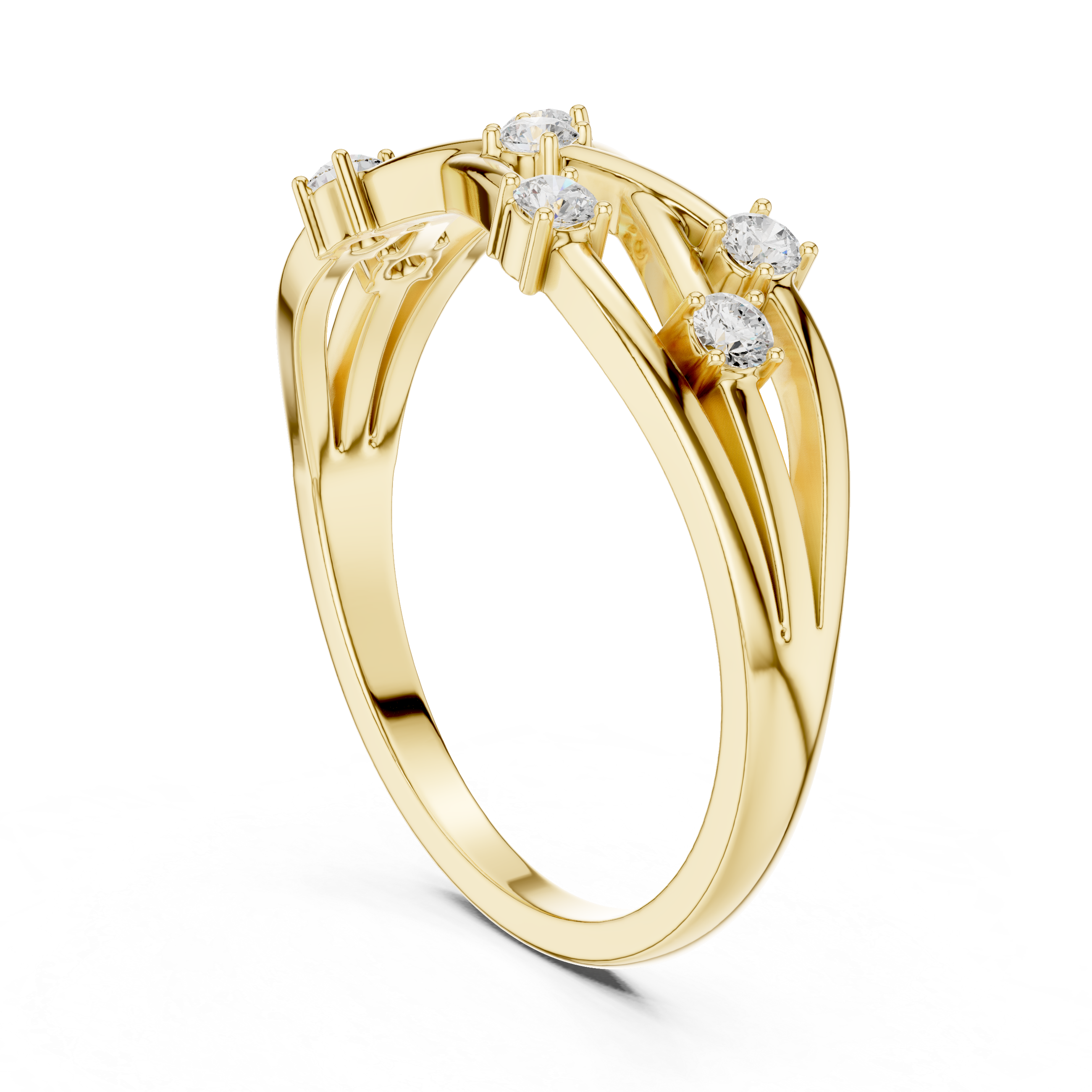 Round Cut Diamond Criss Cross Twist Band Ring
