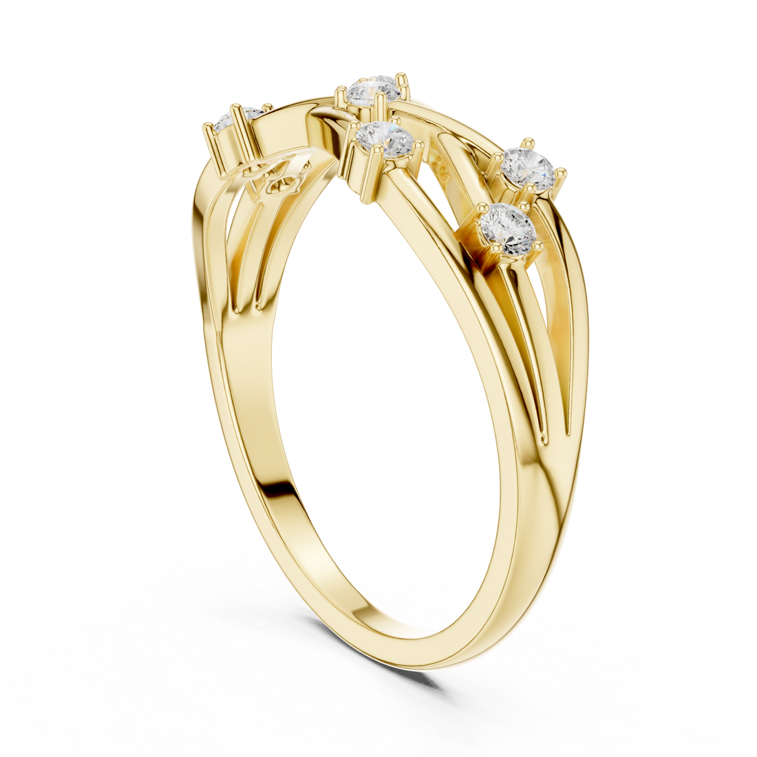 Round Cut Diamond Criss Cross Twist Band Ring