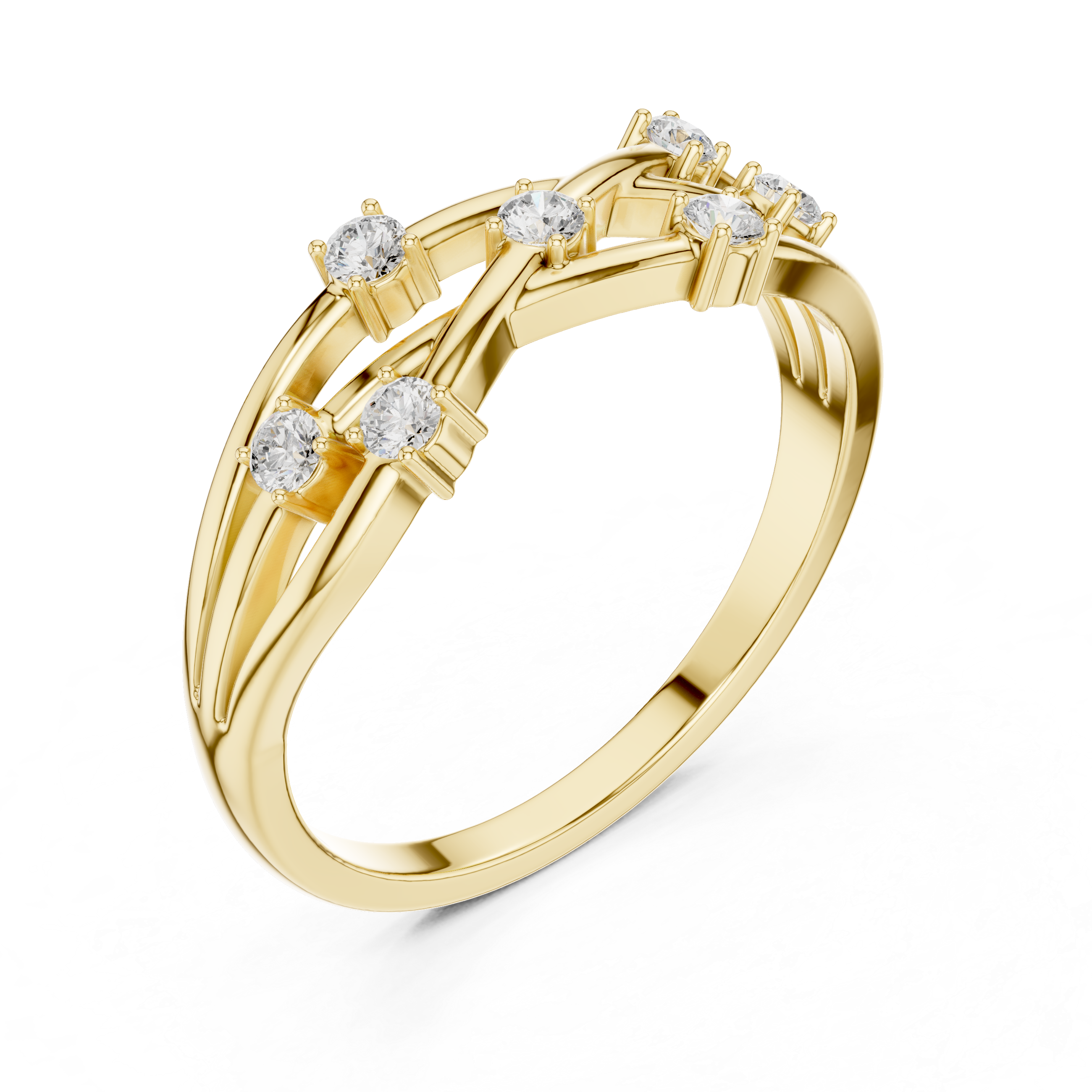 Round Cut Diamond Criss Cross Twist Band Ring