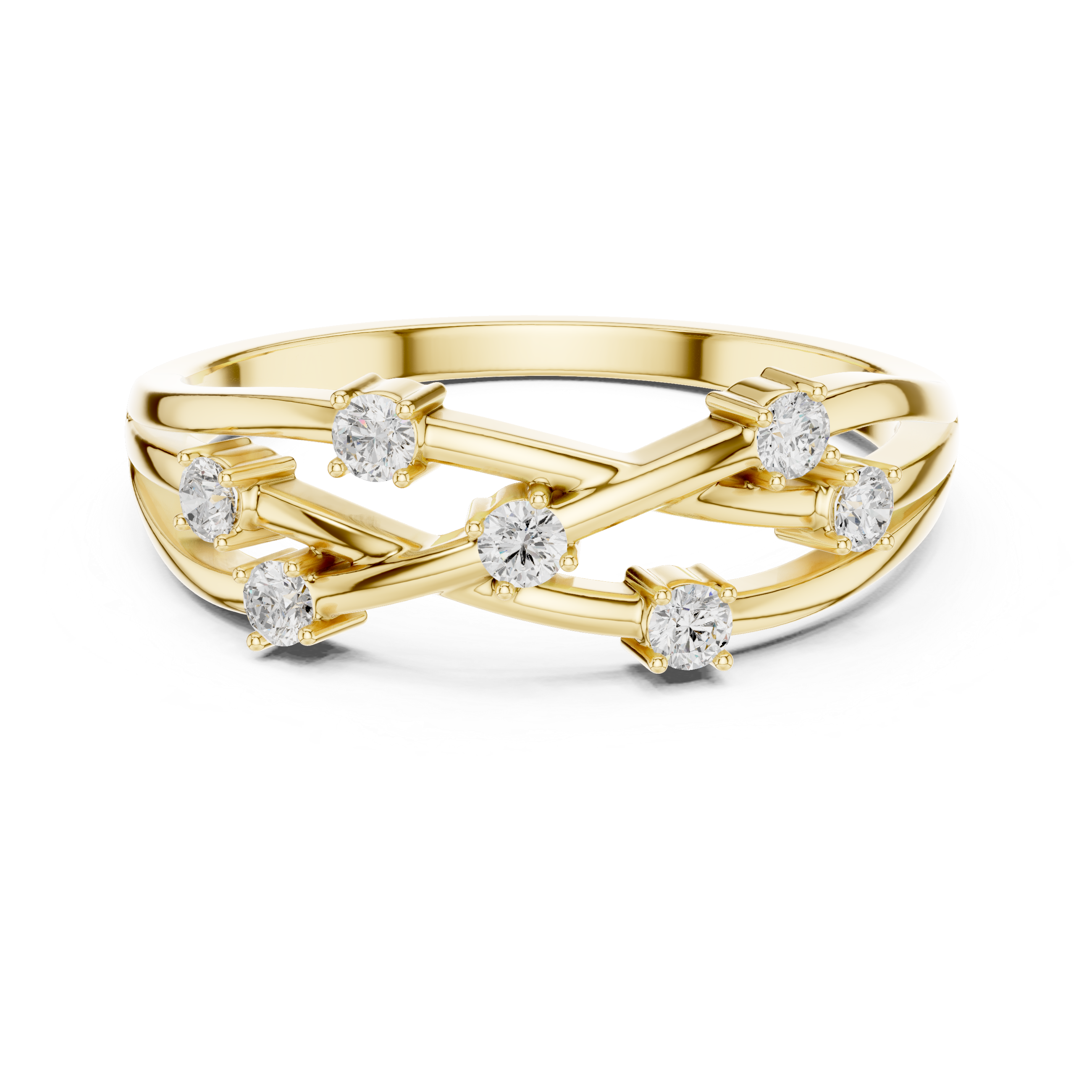 Round Cut Diamond Criss Cross Twist Band Ring