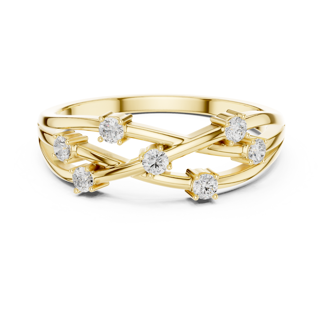 Round Cut Diamond Criss Cross Twist Band Ring