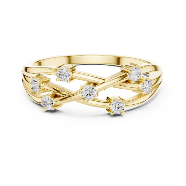 Round Cut Diamond Criss Cross Twist Band Ring