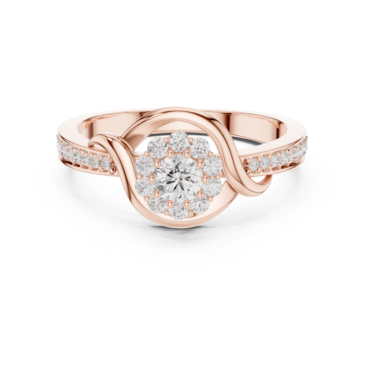 Round Cut Diamond Halo Twist Swirl Engagement Ring