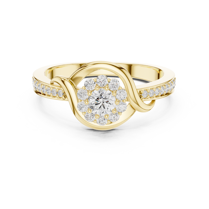 Round Cut Diamond Halo Twist Swirl Engagement Ring
