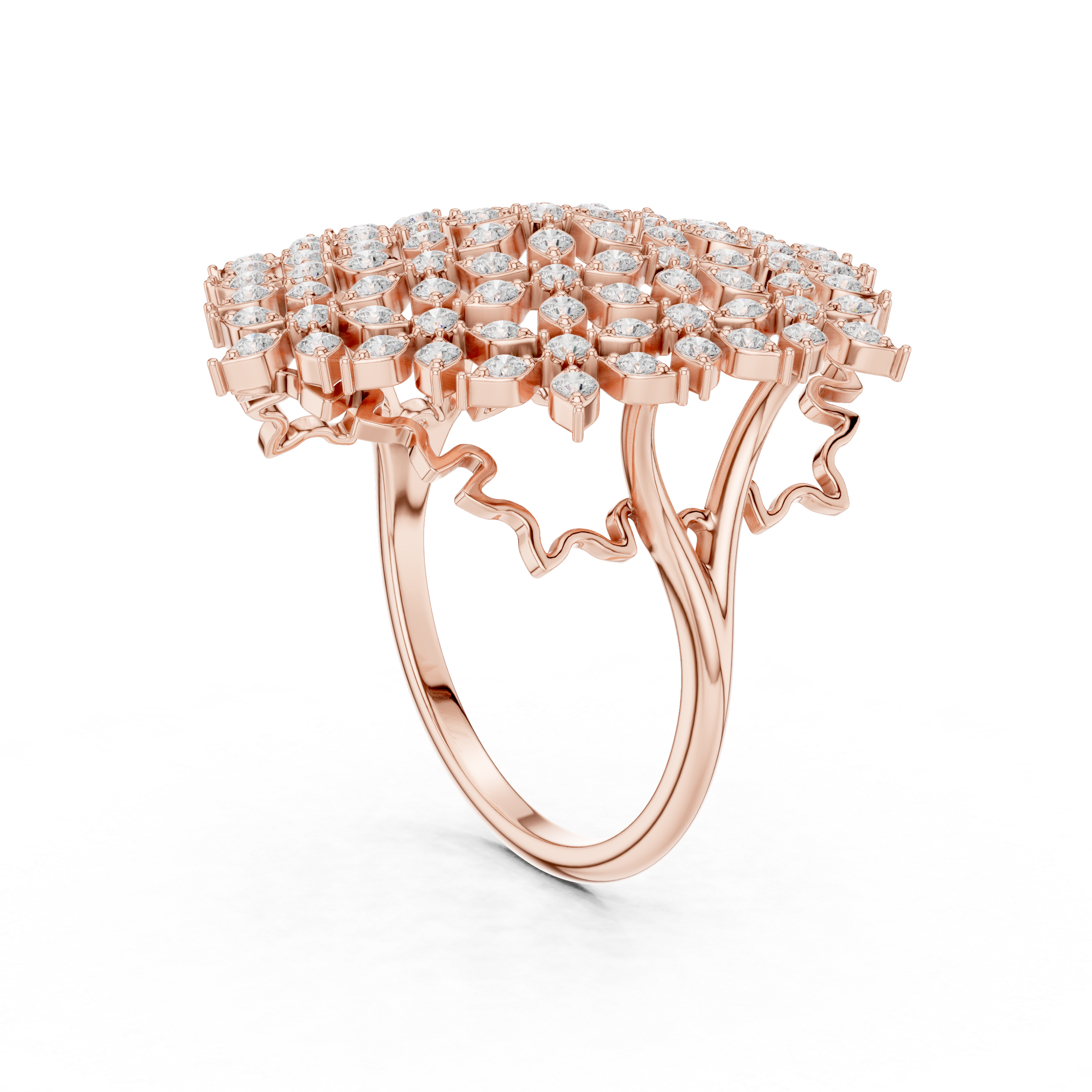 Round Cut Diamond Floral Cluster Halo Statement Ring