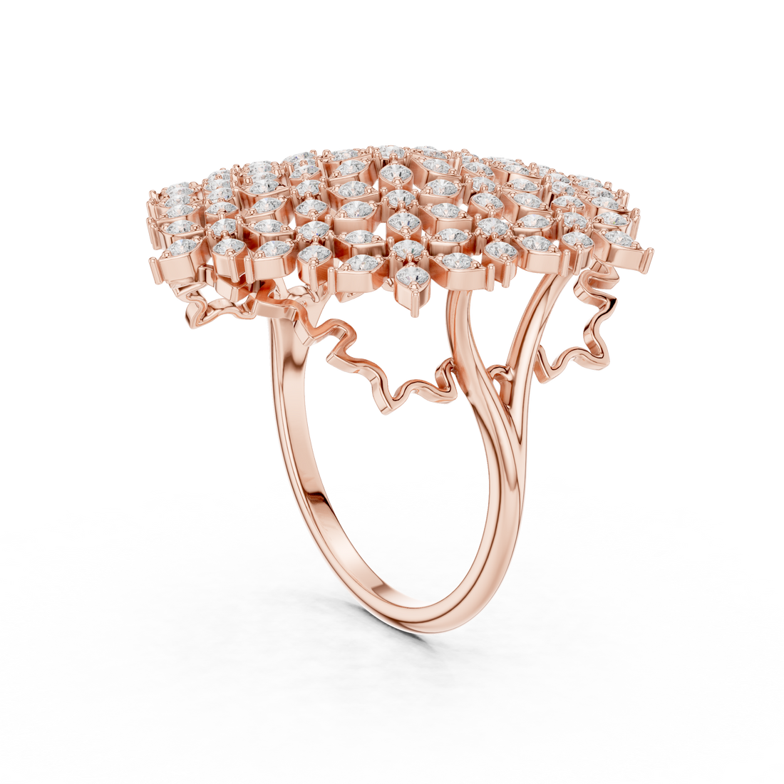 Round Cut Diamond Floral Cluster Halo Statement Ring
