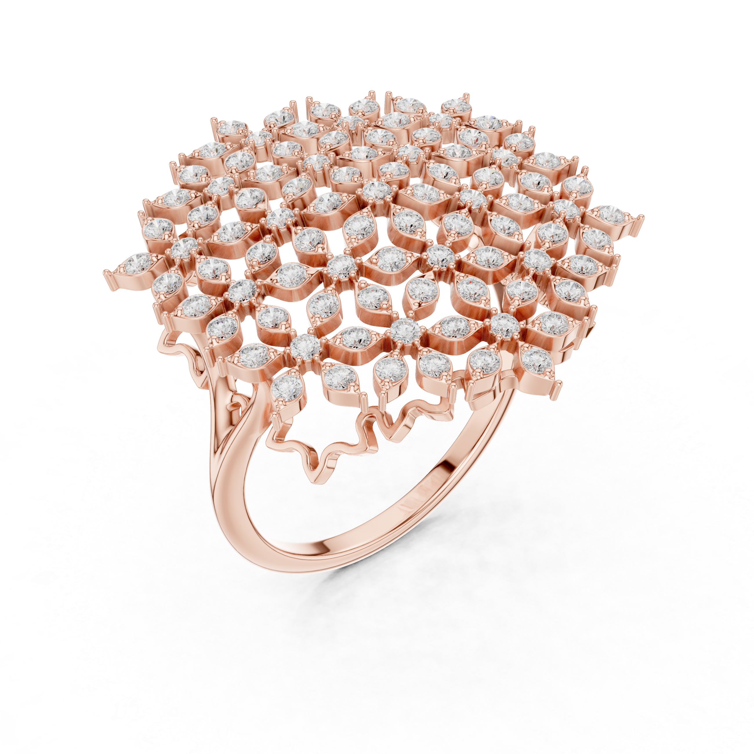 Round Cut Diamond Floral Cluster Halo Statement Ring