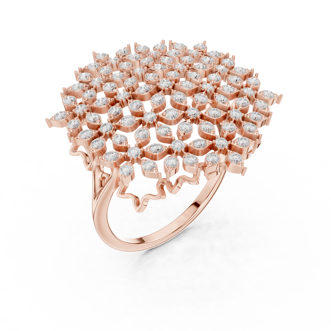 Round Cut Diamond Floral Cluster Halo Statement Ring
