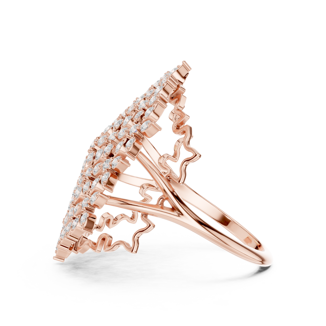 Round Cut Diamond Floral Cluster Halo Statement Ring