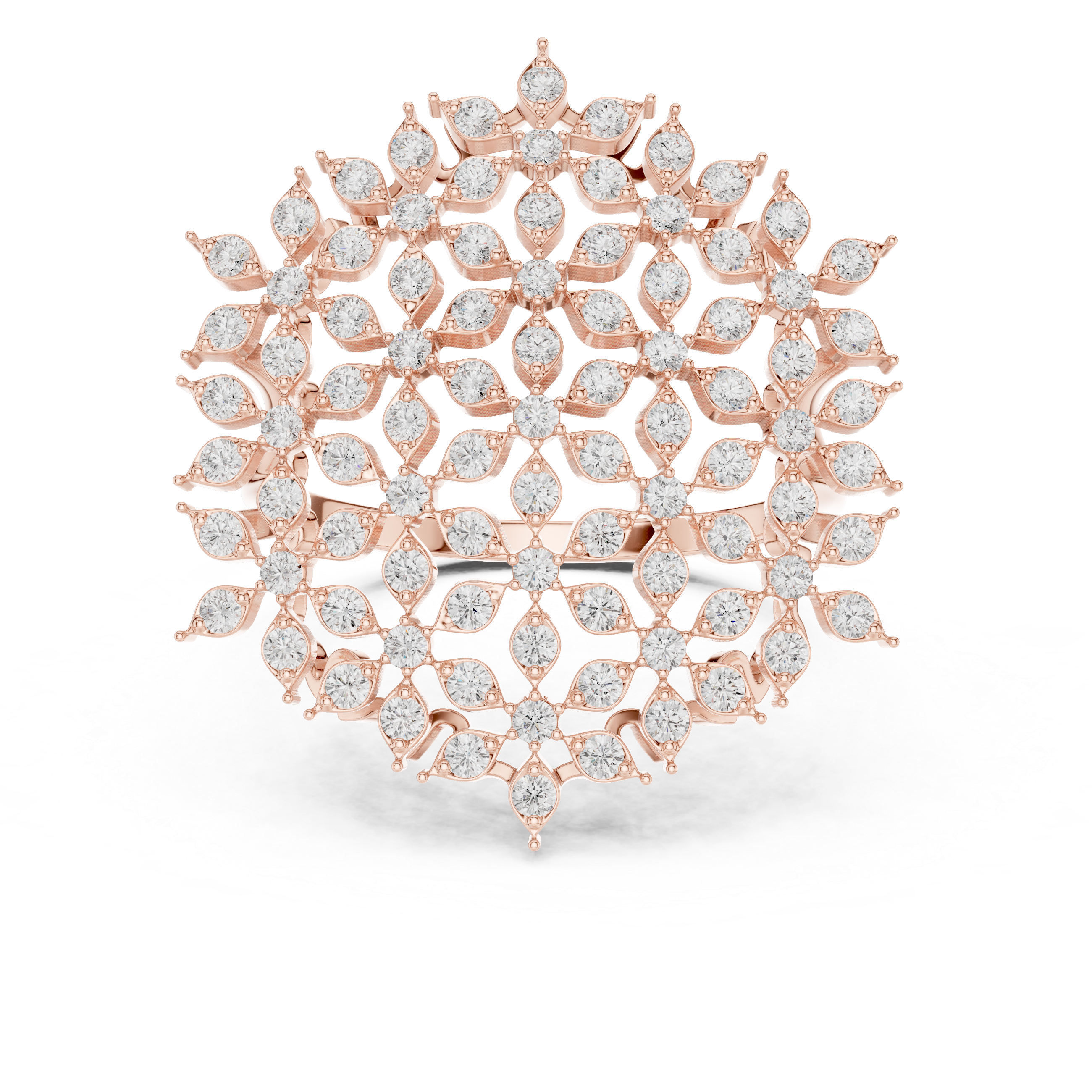 Round Cut Diamond Floral Cluster Halo Statement Ring