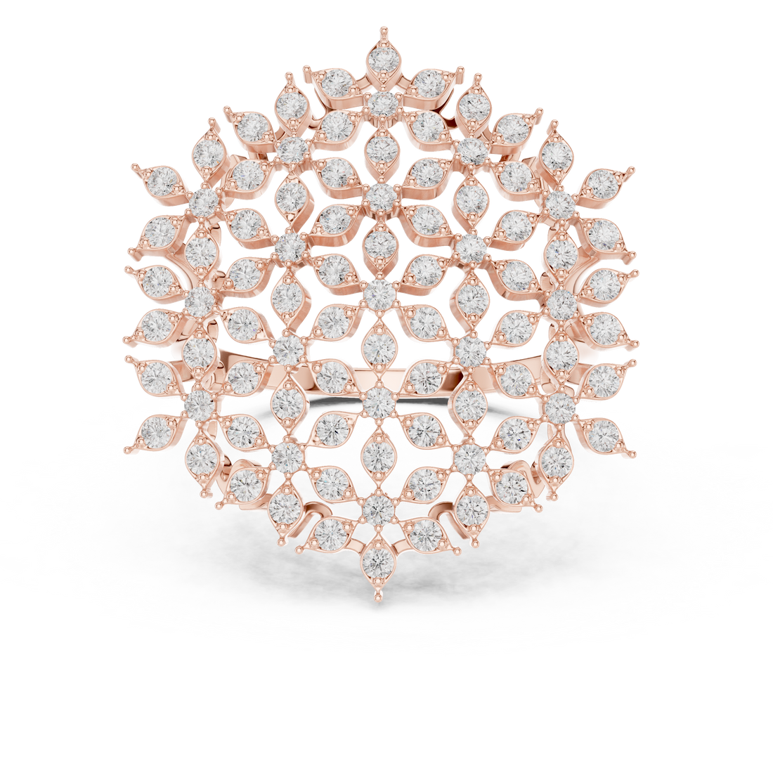 Round Cut Diamond Floral Cluster Halo Statement Ring