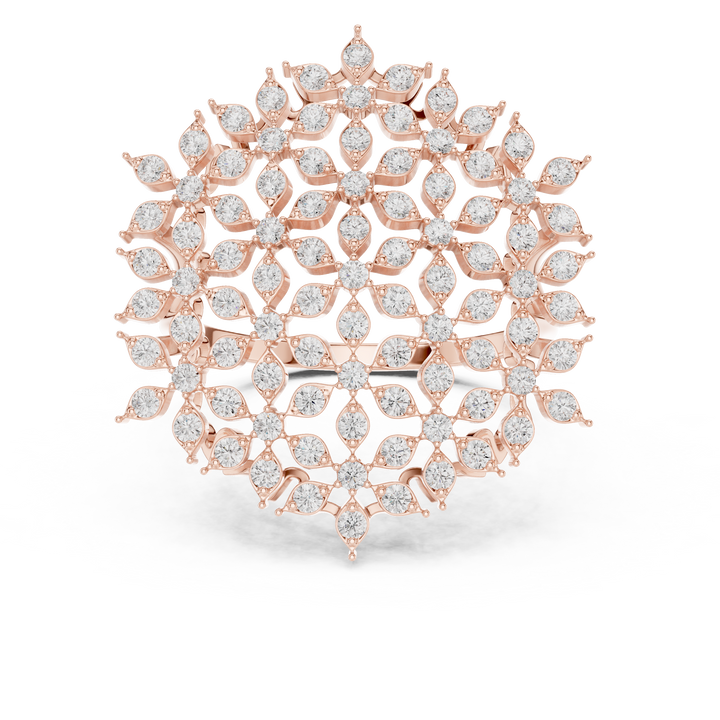Round Cut Diamond Floral Cluster Halo Statement Ring
