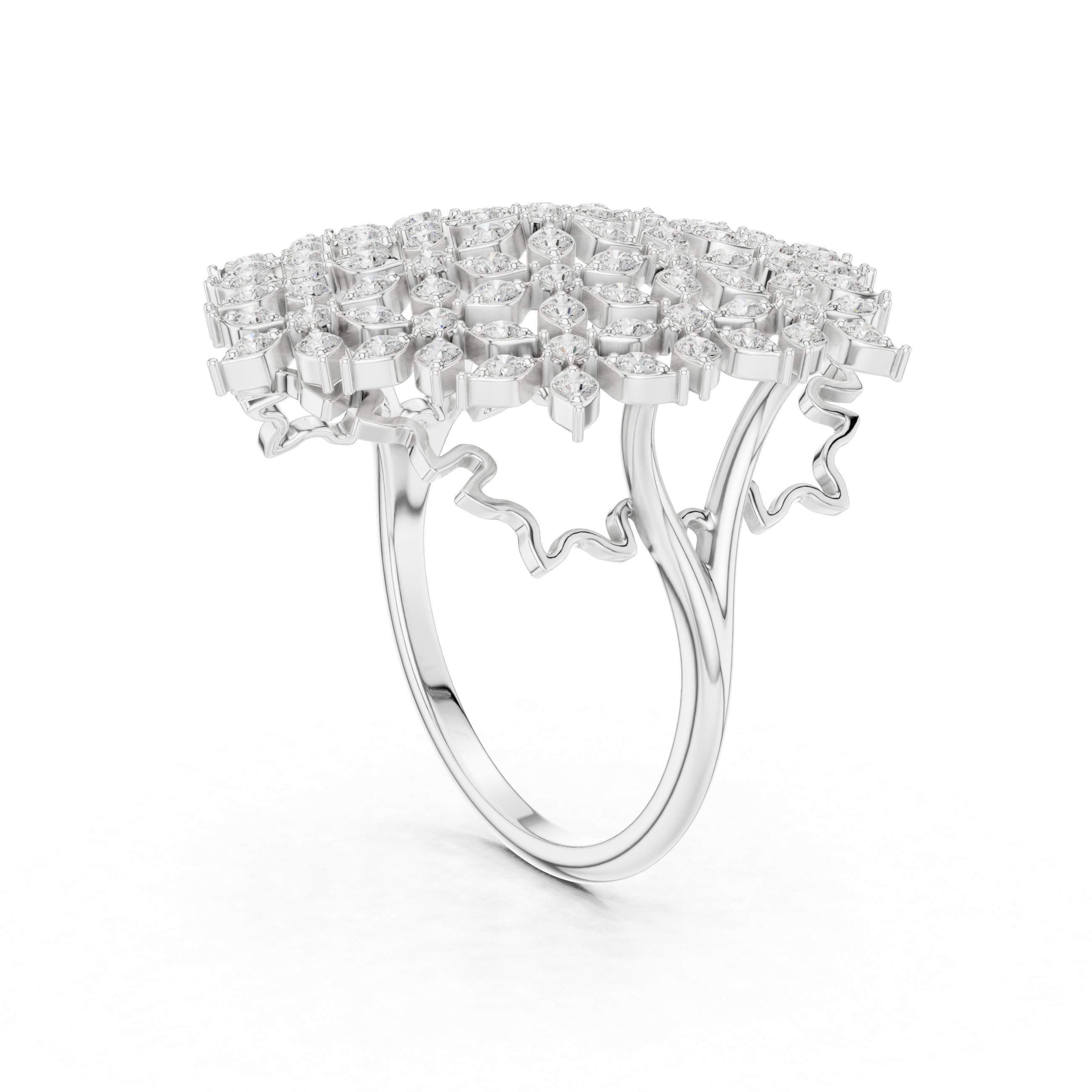 Round Cut Diamond Floral Cluster Halo Statement Ring