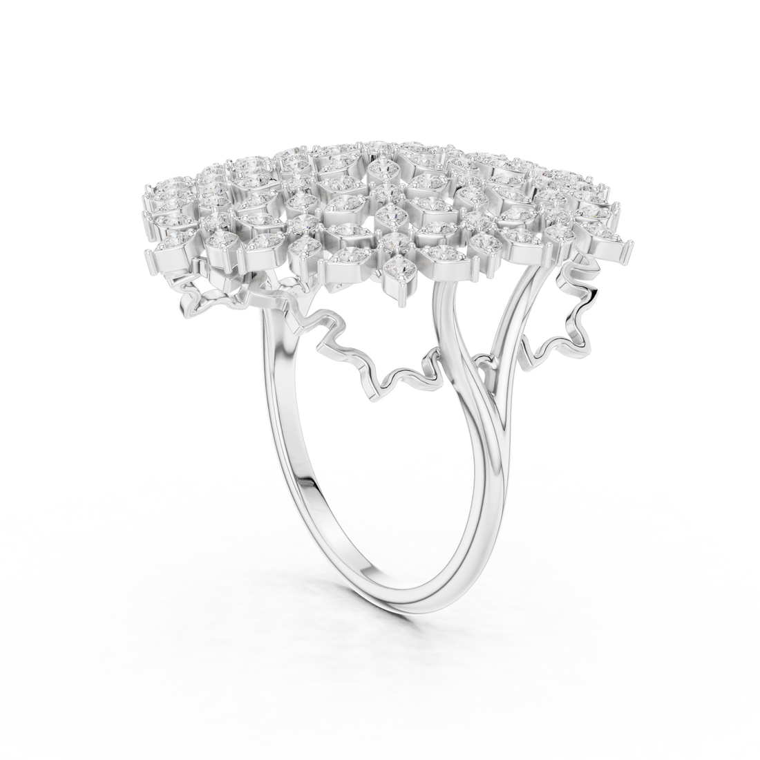 Round Cut Diamond Floral Cluster Halo Statement Ring