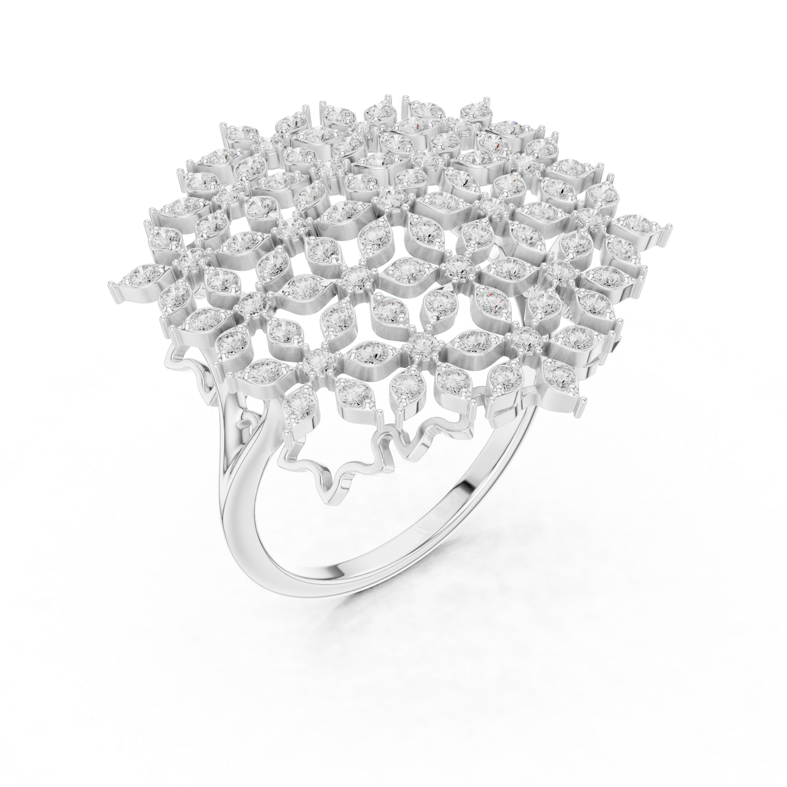Round Cut Diamond Floral Cluster Halo Statement Ring