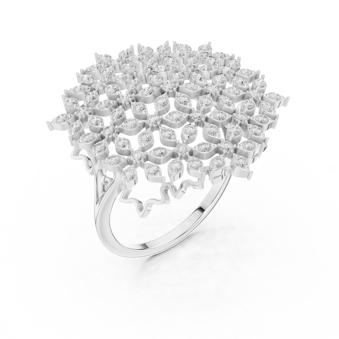 Round Cut Diamond Floral Cluster Halo Statement Ring
