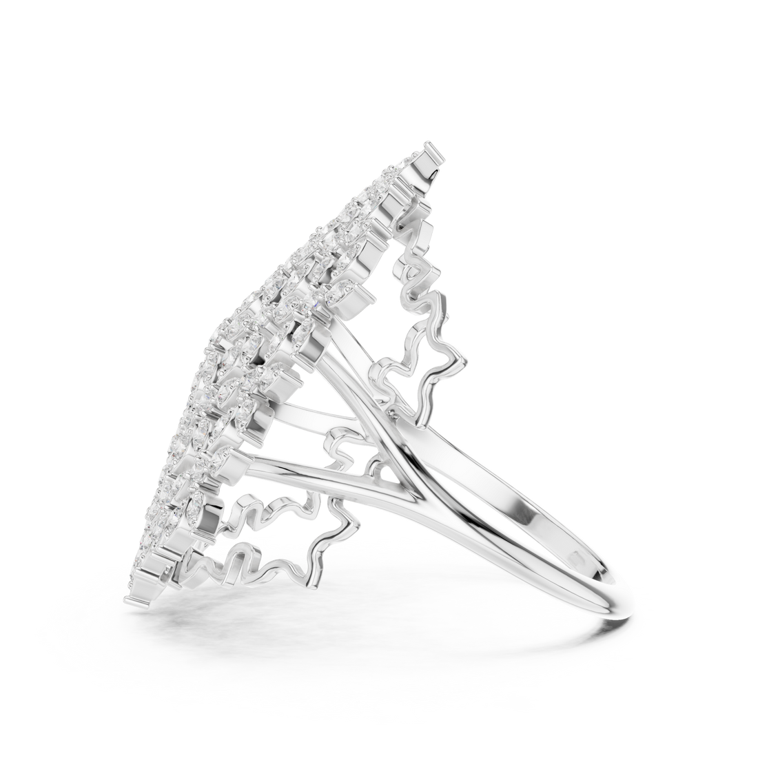Round Cut Diamond Floral Cluster Halo Statement Ring
