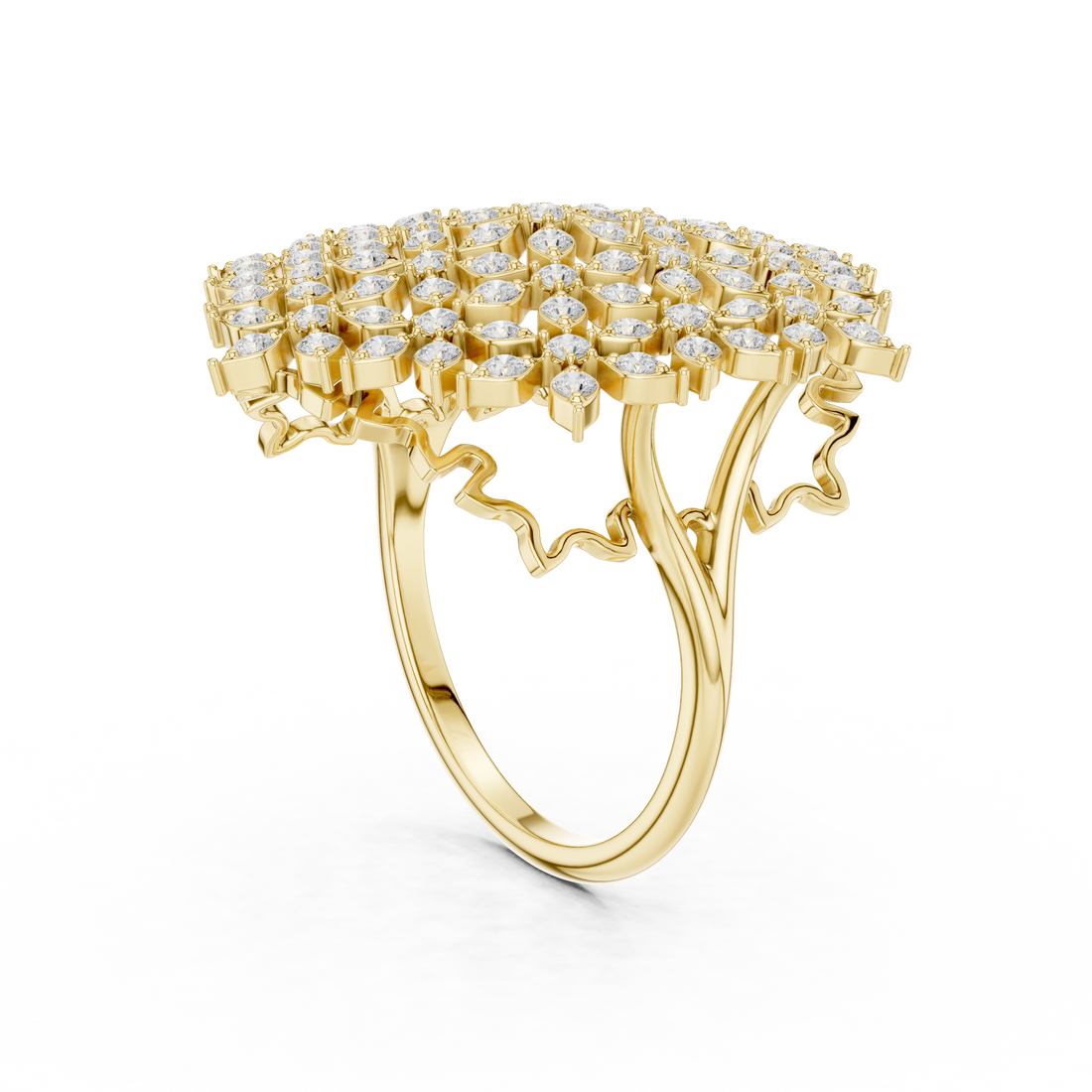 Round Cut Diamond Floral Cluster Halo Statement Ring