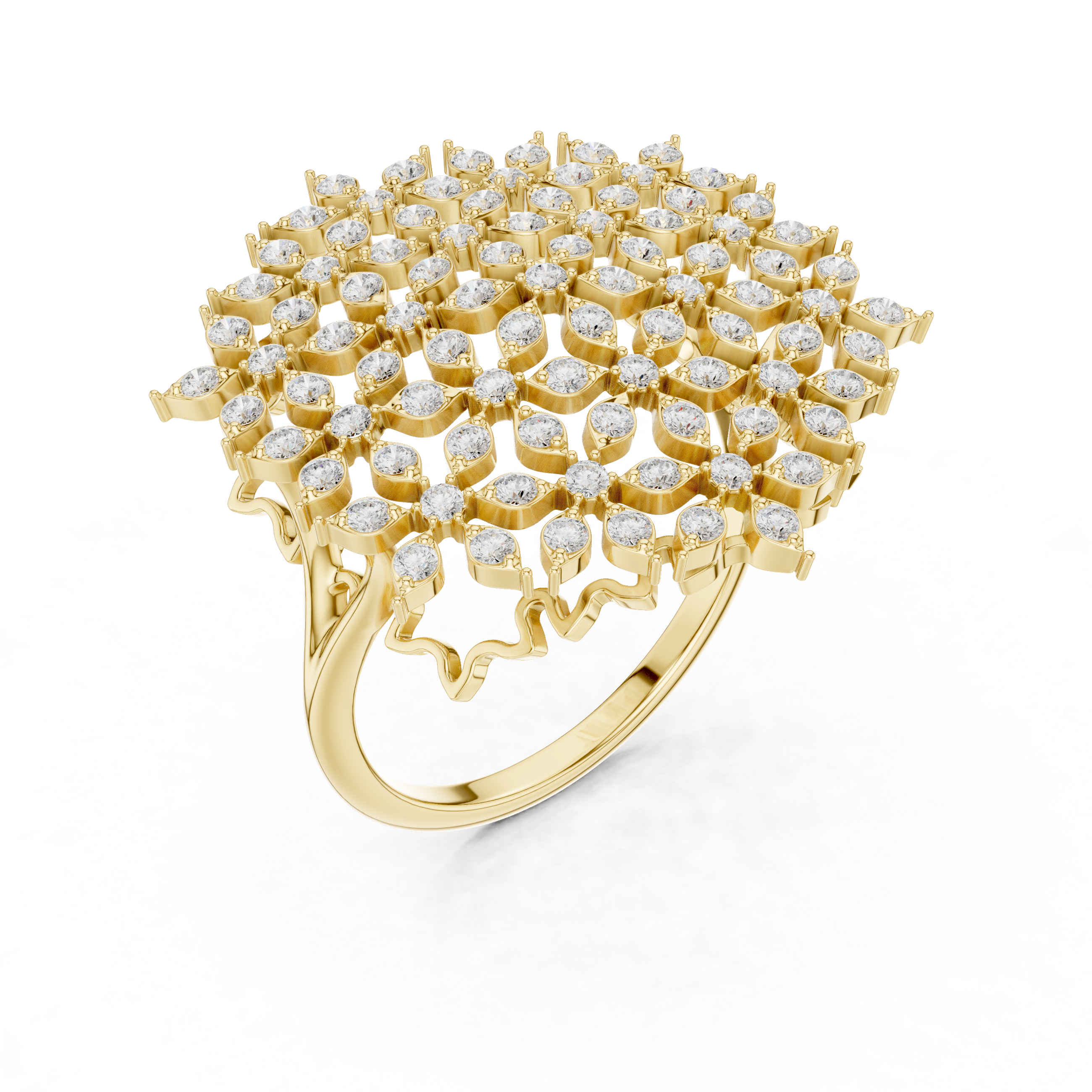 Round Cut Diamond Floral Cluster Halo Statement Ring