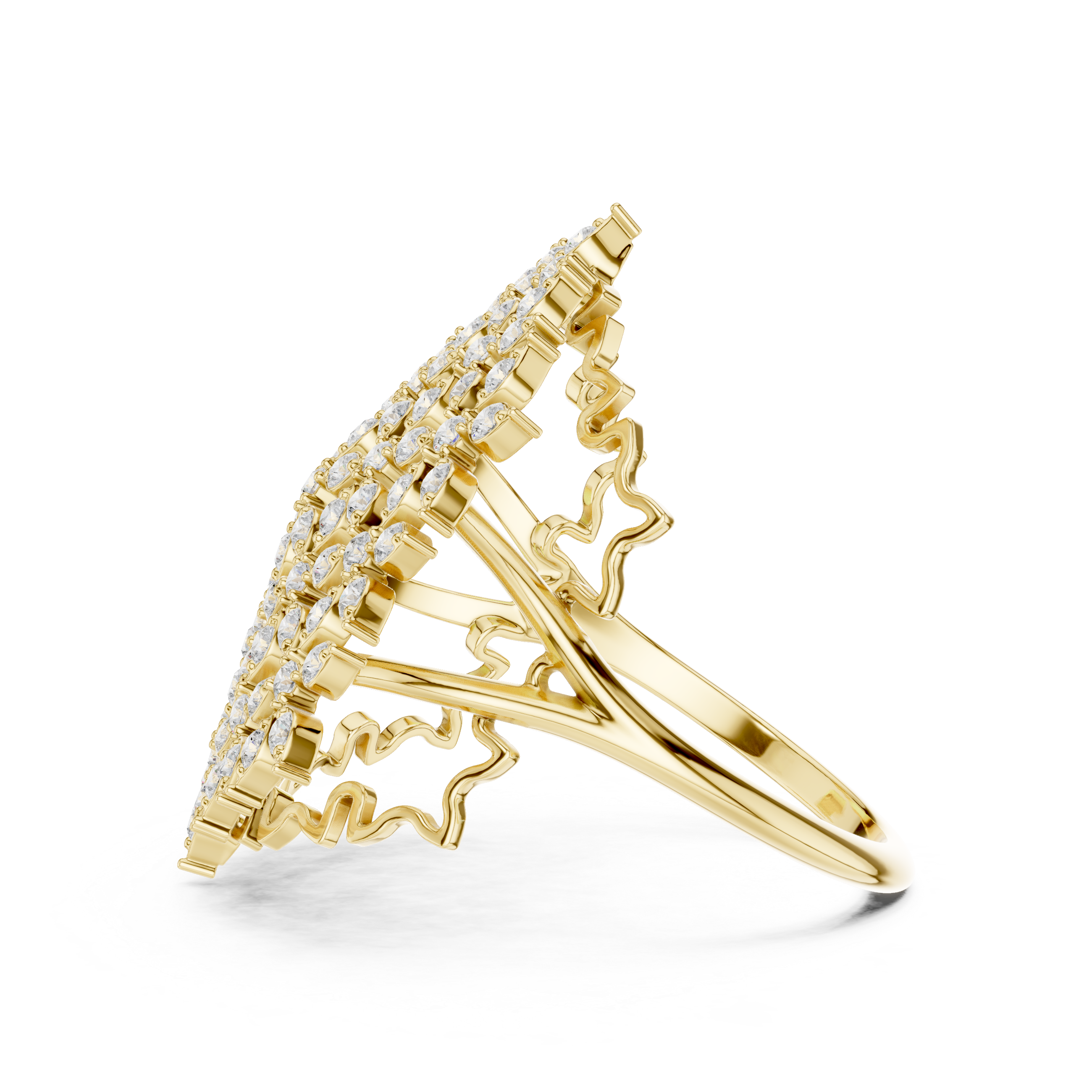 Round Cut Diamond Floral Cluster Halo Statement Ring